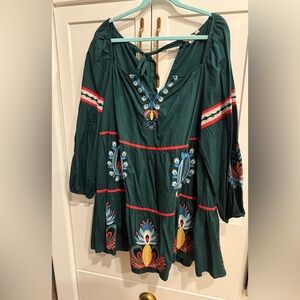 Let me be from Anthropologie Embroidered Green Boho 1x Dress